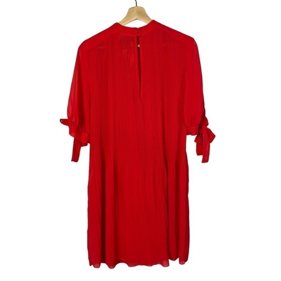 ASOS Tall Red Pleated Trapeze Tie Sleeve Mini Dress 2 - Picture 2 of 5